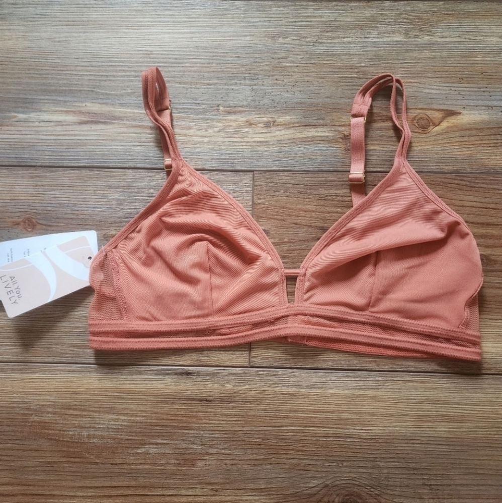 LIVELY Bra Womens M Orange Mesh Trim Bralette Terracotta NEW